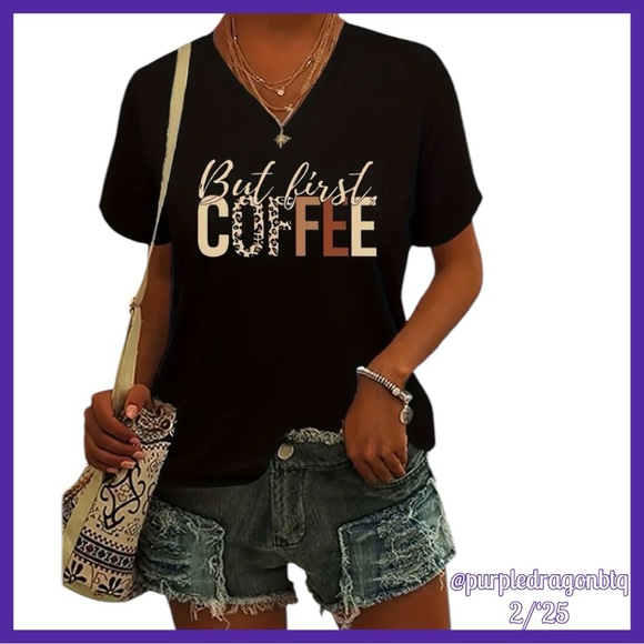V-NECK COFFEE THEMED CASUAL GRAPHIC TEE XXL - Picture 1 of 4